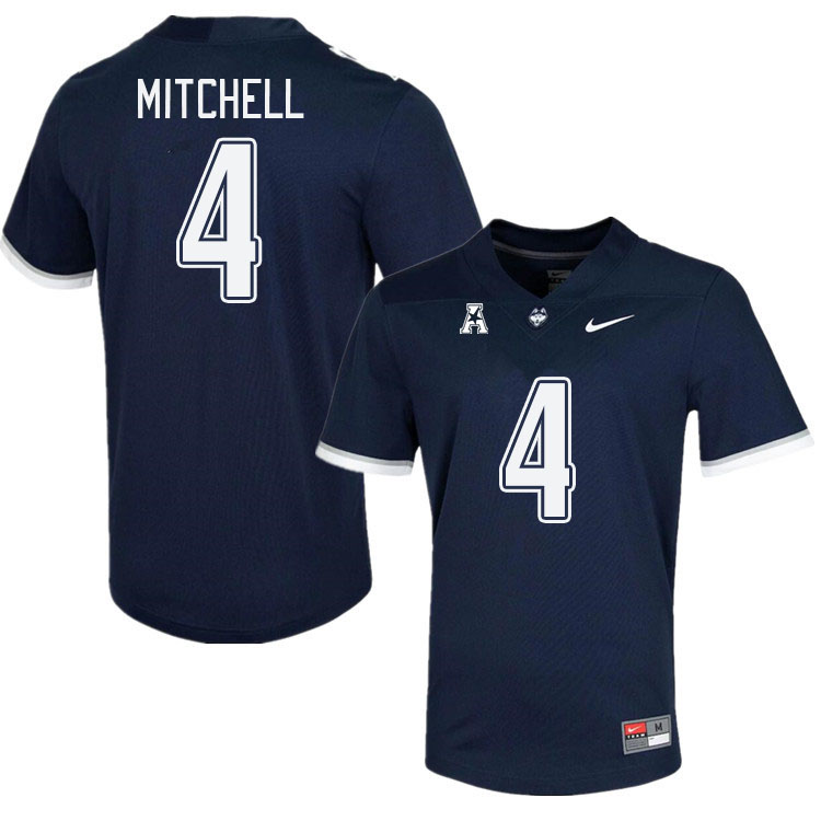 Men #4 Jalen Mitchell Connecticut Huskies College Football Jerseys Stitched Sale-Navy - Click Image to Close